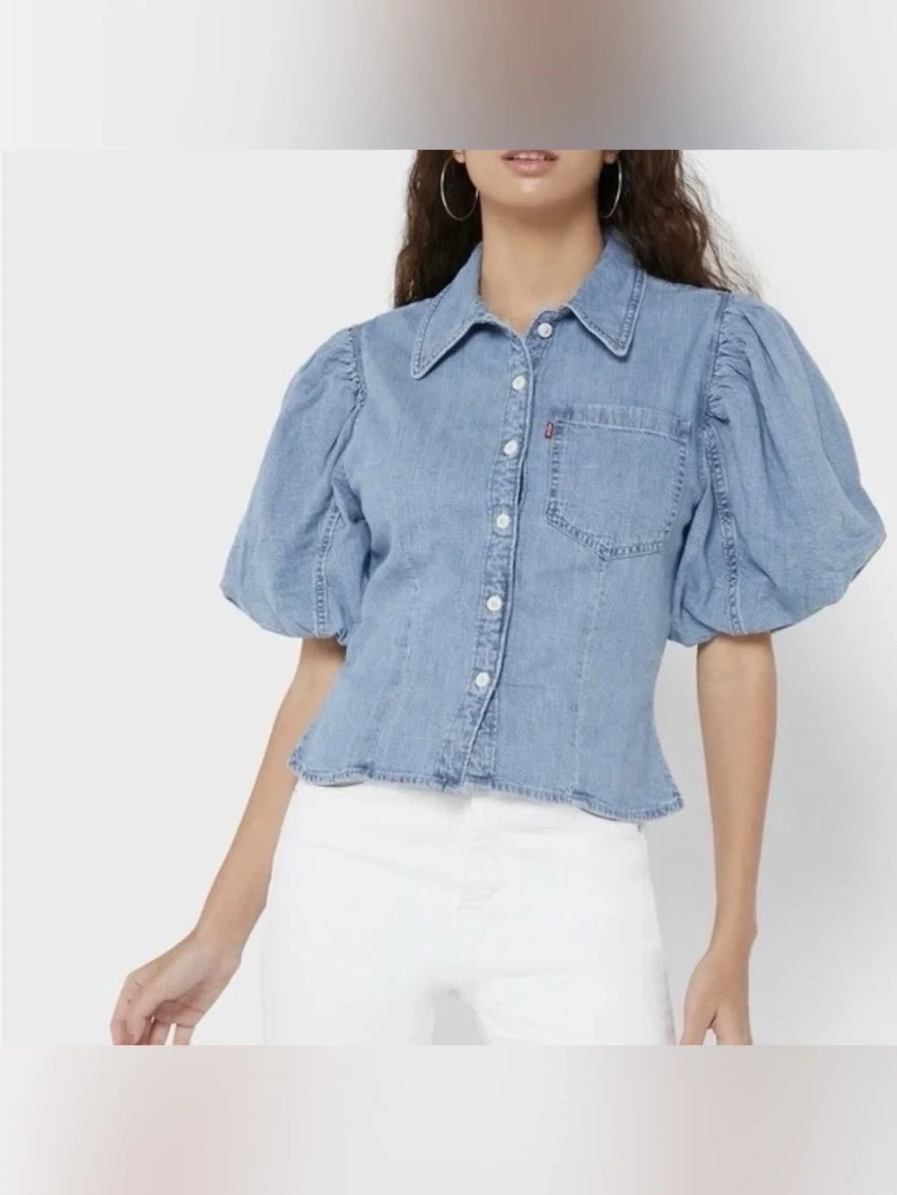 Levi's Blue Puff Sleeve Denim Button-Down Shirt